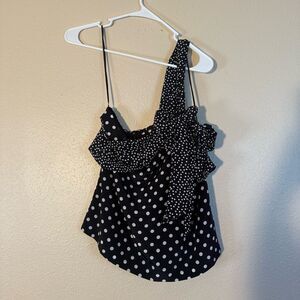 J. Crew Black and White Polka Dot one shoulder silk Blouse 4